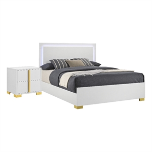 King Bedroom Set- White and Gold- 2 Piece Set with Nightstand