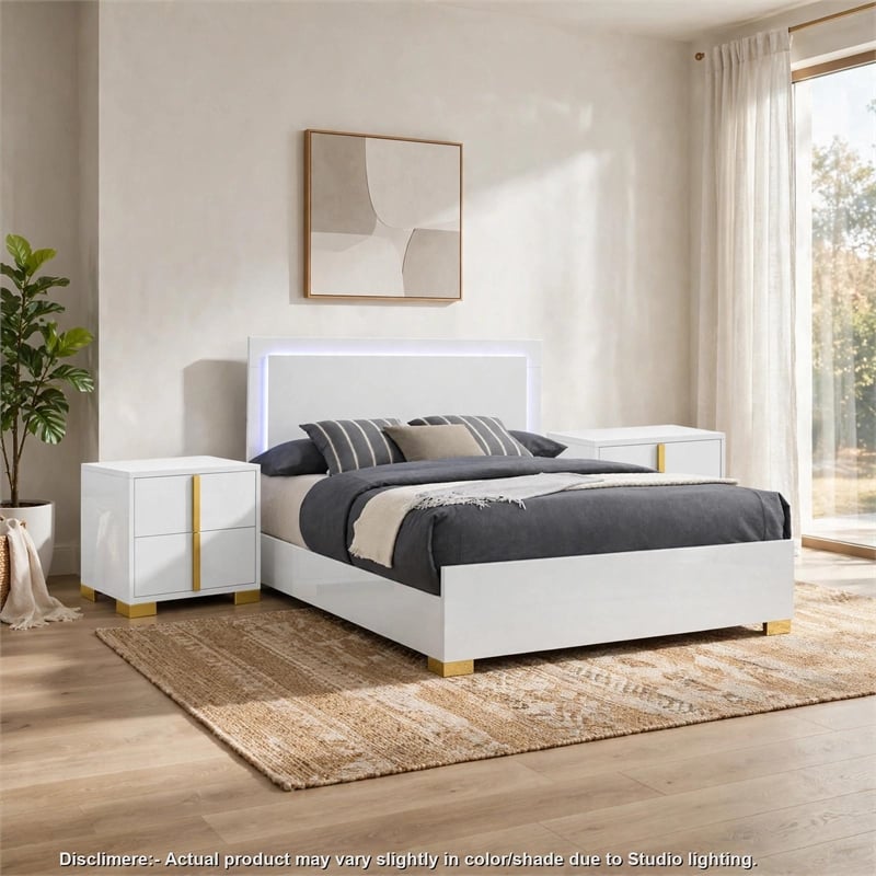 king bedroom set- white and gold- 3 piece set with 2 nightstands