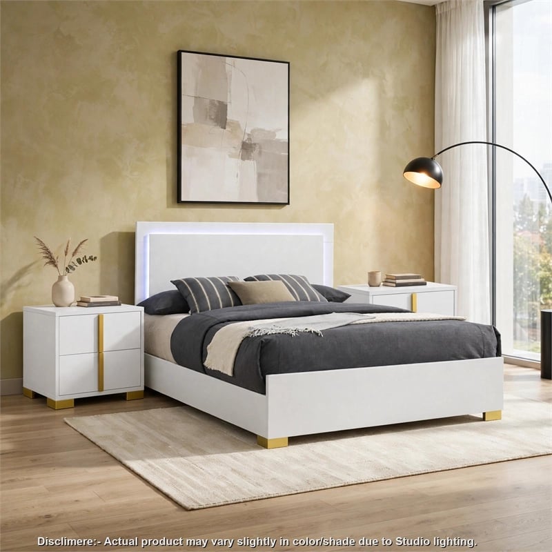king bedroom set- white and gold- 3 piece set with 2 nightstands