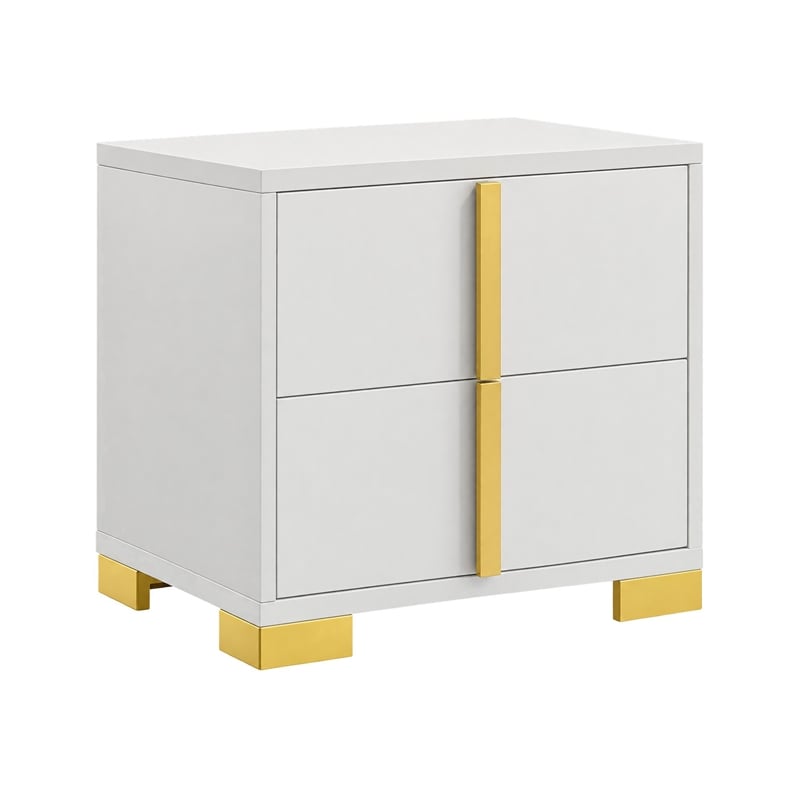 Queen Bedroom Set- White and Gold- 2 Piece Set with Nightstand