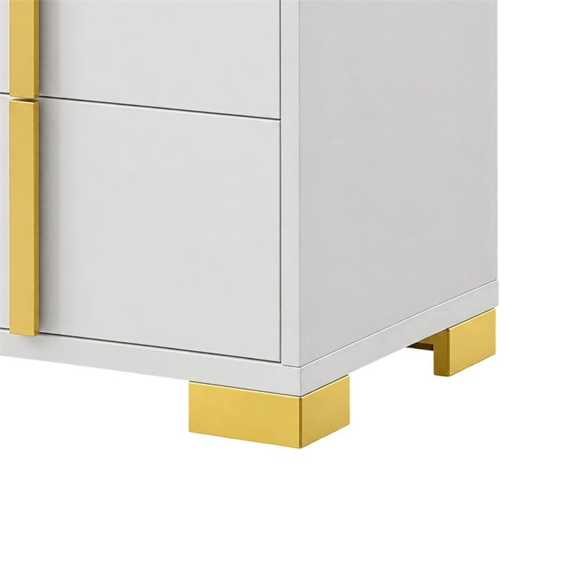 Queen Bedroom Set- White and Gold- 2 Piece Set with Nightstand