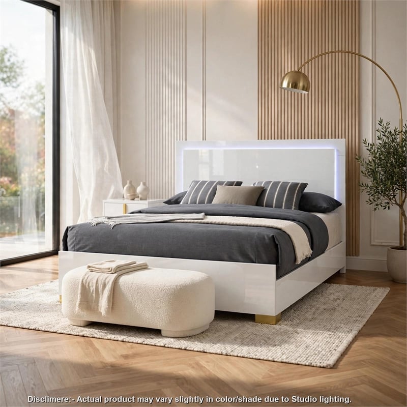 Queen Bedroom Set- White and Gold- 2 Piece Set with Nightstand