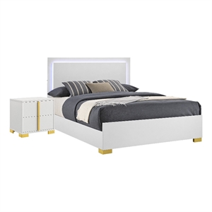 Queen Bedroom Set- White and Gold- 2 Piece Set with Nightstand