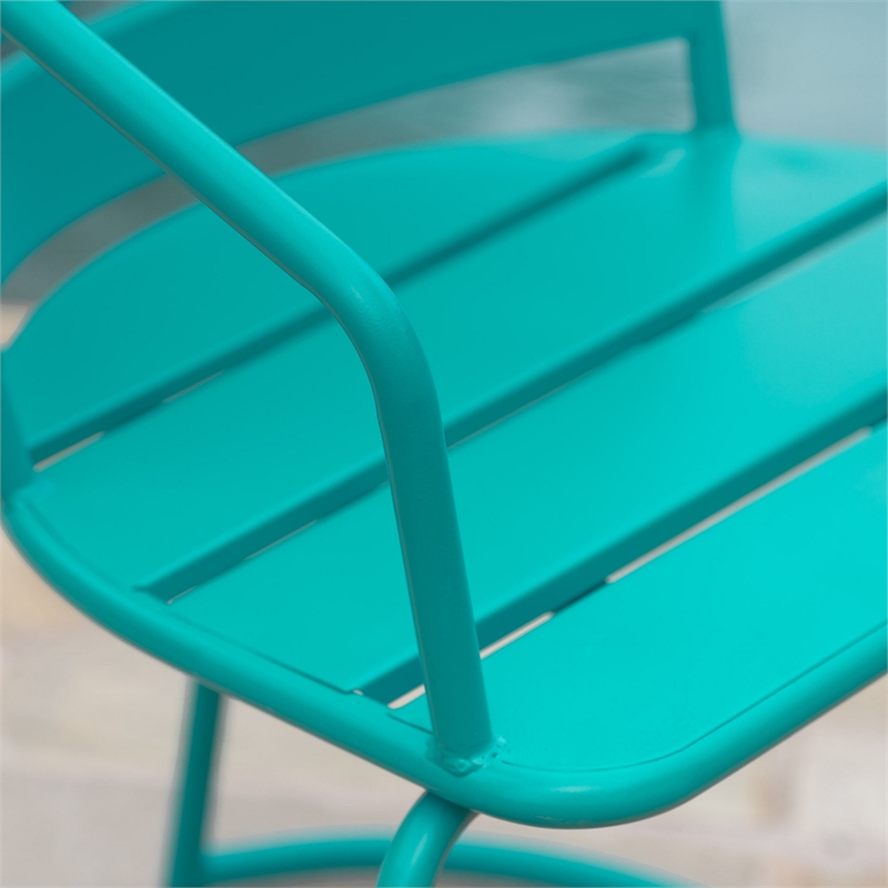 Monalisa 3pc Outdoor Bistro Table Set- Slatted Curved Back Chairs- Teal