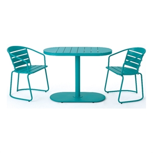 Monalisa 3pc Outdoor Bistro Table Set- Slatted Curved Back Chairs- Teal