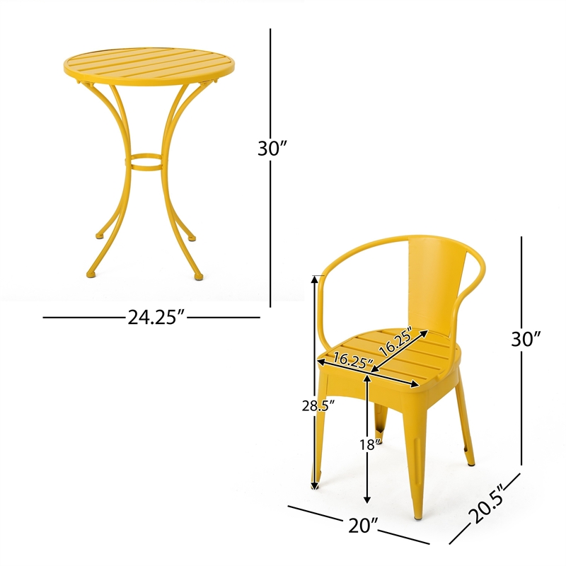 Rune 3pc Outdoor Bistro Set with Round Table and Armchairs- Yellow