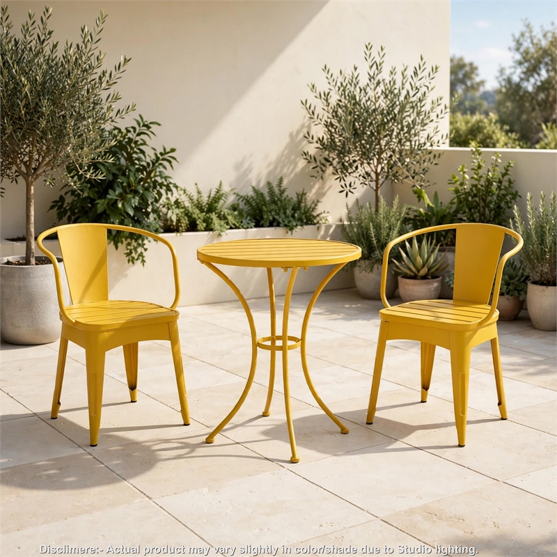 Rune 3pc Outdoor Bistro Set with Round Table and Armchairs- Yellow
