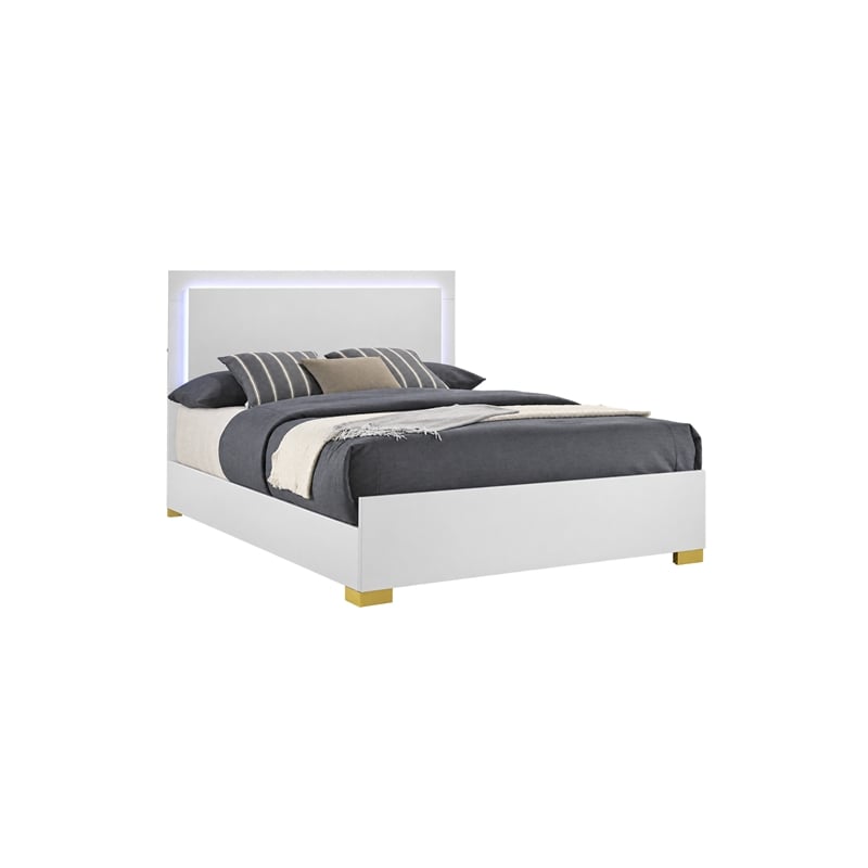 Queen Bedroom Set- White and Gold- 3 Piece Set with 2 Nightstands