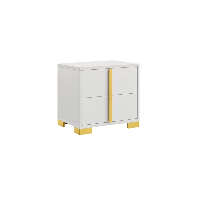 Queen Bedroom Set- White and Gold- 3 Piece Set with 2 Nightstands