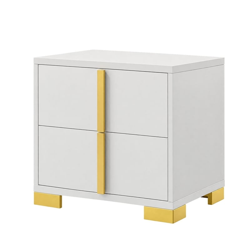 Queen Bedroom Set- White and Gold- 3 Piece Set with 2 Nightstands