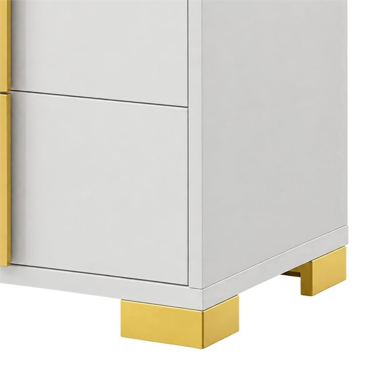 Queen Bedroom Set- White and Gold- 3 Piece Set with 2 Nightstands