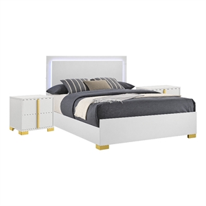 Queen Bedroom Set- White and Gold- 3 Piece Set with 2 Nightstands