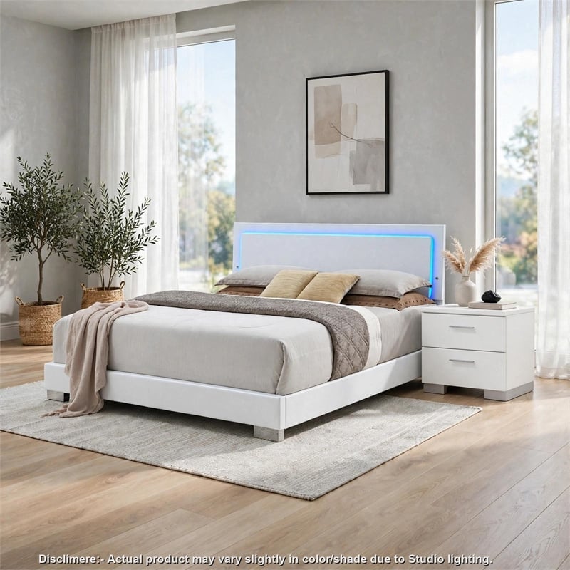 King Bedroom Set- White- 2 Piece Set with Nightstand