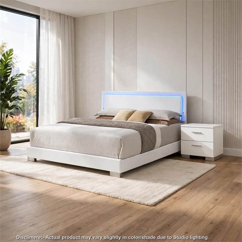 King Bedroom Set- White- 2 Piece Set with Nightstand