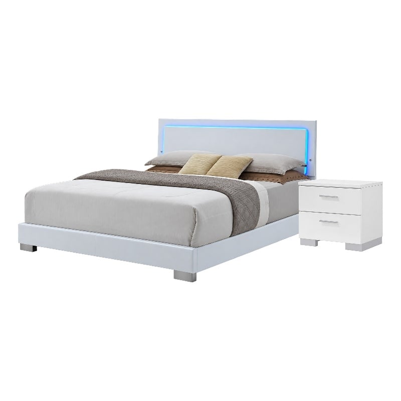 King Bedroom Set- White- 2 Piece Set with Nightstand