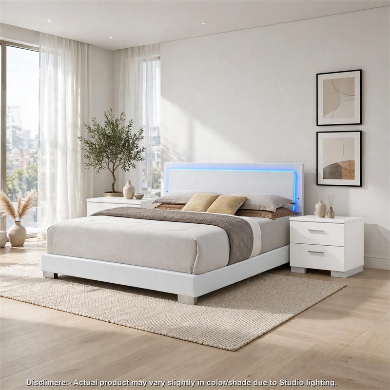 King Bedroom Set- White- 3 Piece Set with 2 Nightstands