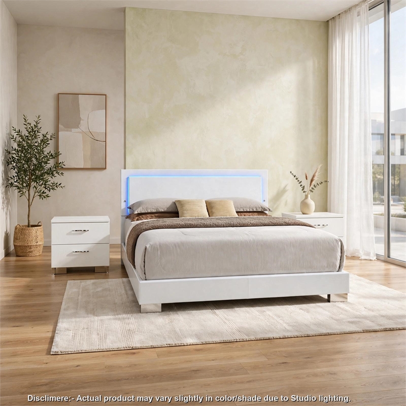King Bedroom Set- White- 3 Piece Set with 2 Nightstands