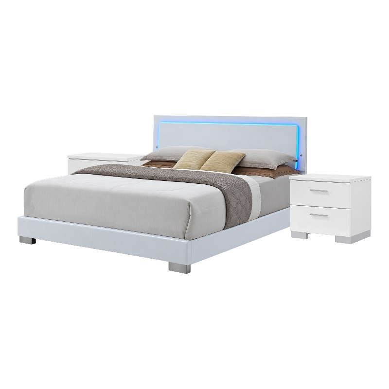King Bedroom Set- White- 3 Piece Set with 2 Nightstands