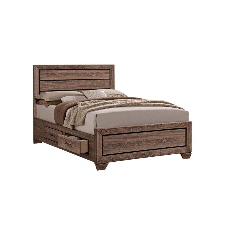 King Bedroom Set- Storage Brown- 2 Piece Set with Nightstand