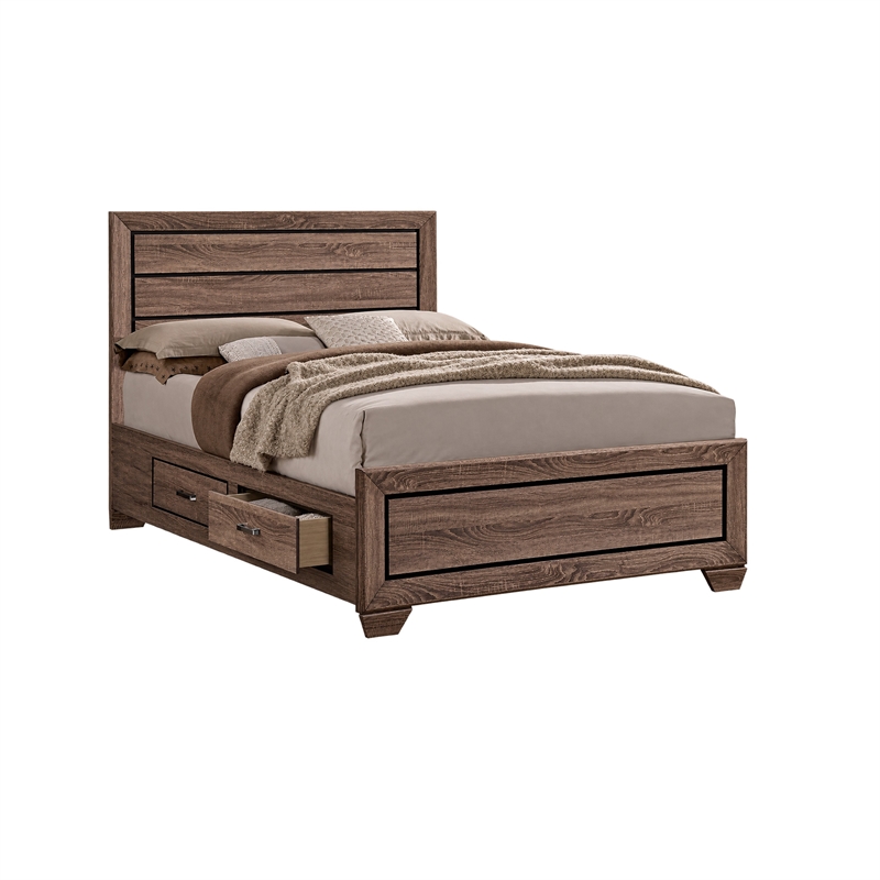 King Bedroom Set- Storage Brown- 3 Piece Set with 2 Nightstands