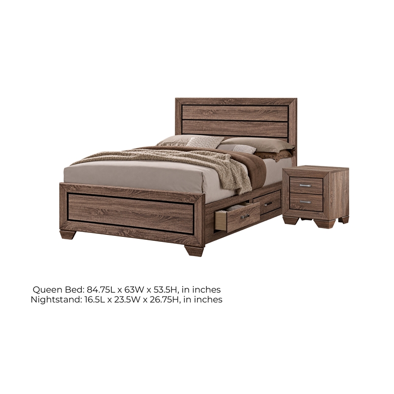 Queen Bedroom Set- Brown- 2 Piece Set with Nightstand