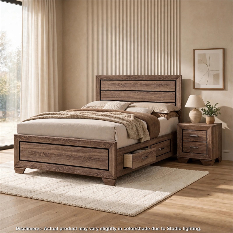 Queen Bedroom Set- Brown- 2 Piece Set with Nightstand