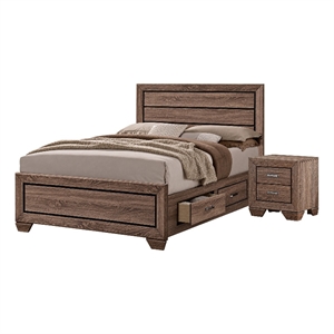 Queen Bedroom Set- Brown- 2 Piece Set with Nightstand