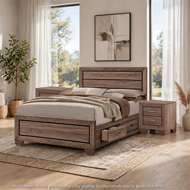 Queen Bedroom Set- Brown- 3 Piece Set with 2 Nightstands