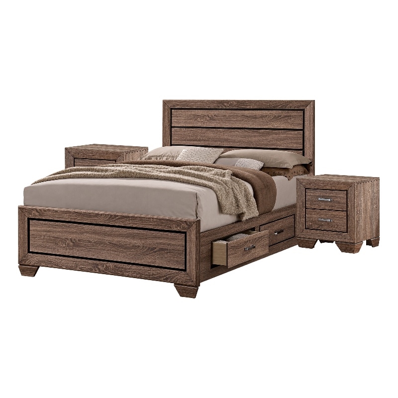 Queen Bedroom Set- Brown- 3 Piece Set with 2 Nightstands