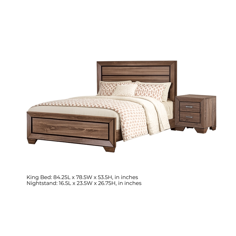 King Bedroom Set- Brown- 2 Piece Set with Nightstand