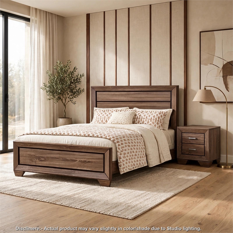 King Bedroom Set- Brown- 2 Piece Set with Nightstand