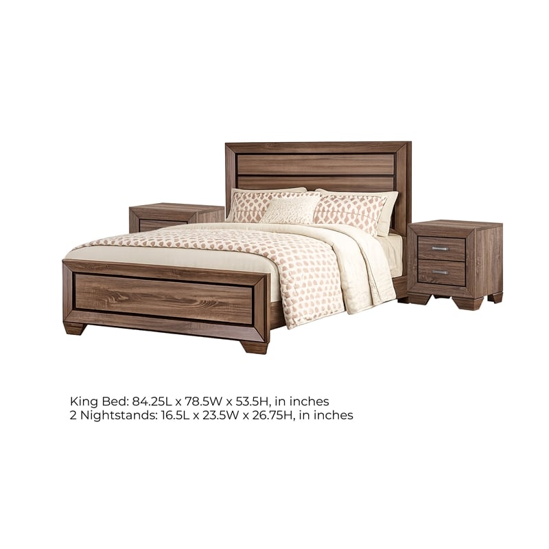 king bedroom set- brown- 3 piece set with 2 nightstands