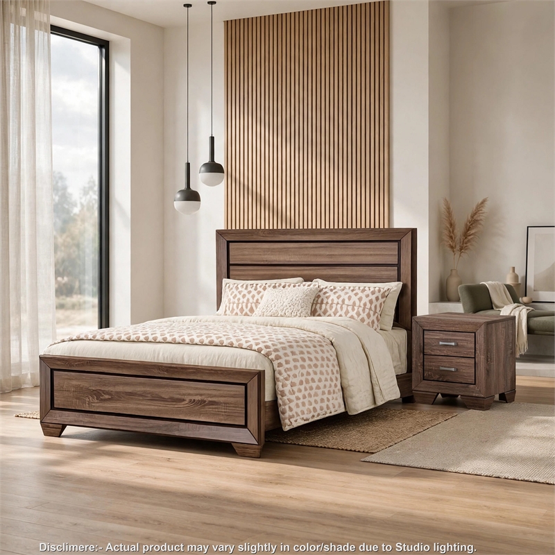 Queen Bedroom Set- Brown- 2 Piece Set with Nightstand