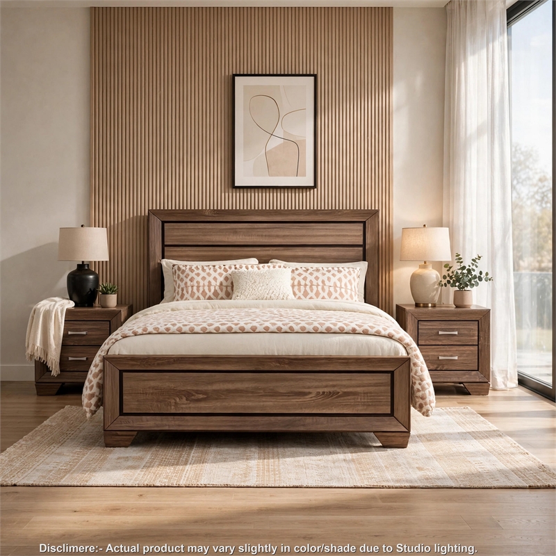 Queen Bedroom Set- Brown- 3 Piece Set with 2 Nightstands