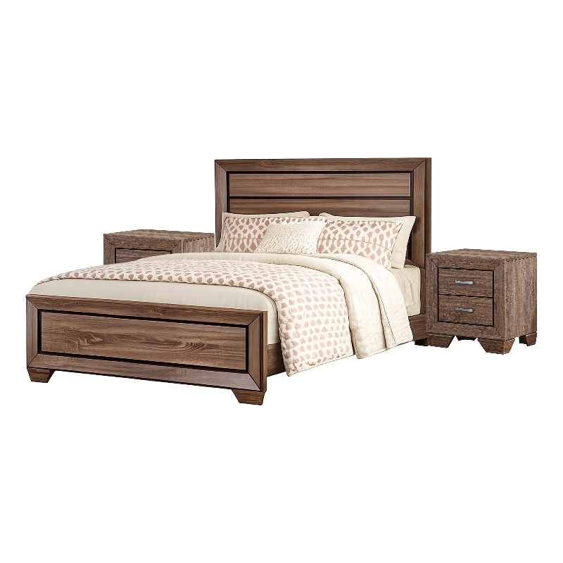 Queen Bedroom Set- Brown- 3 Piece Set with 2 Nightstands
