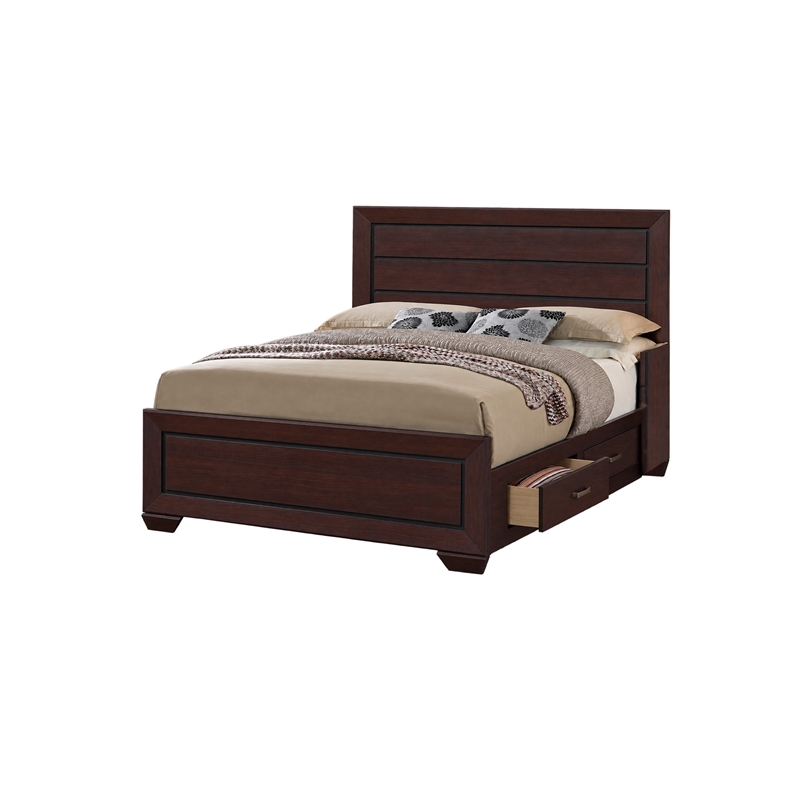 King Bedroom Set- Storage Design- Brown- 2 Piece Set with Nightstand
