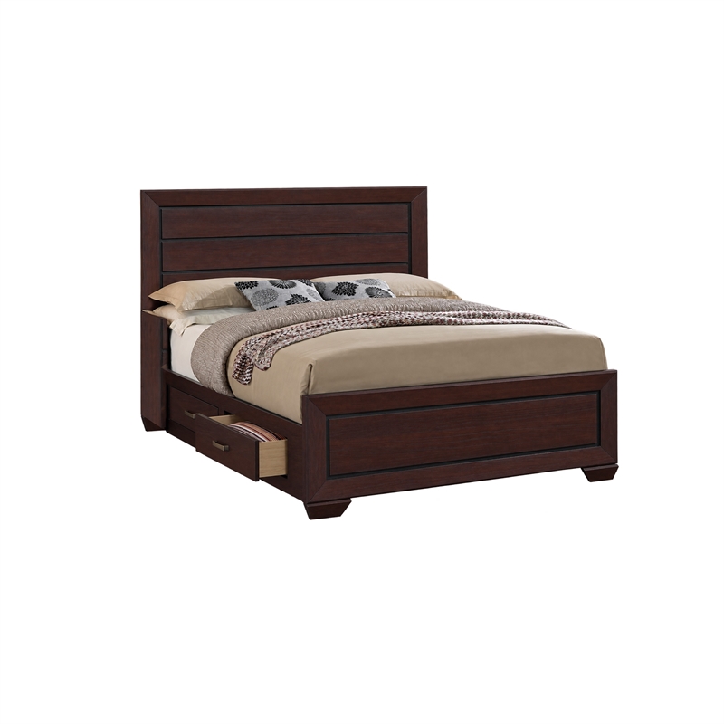 King Bedroom Set- Storage Design- Brown- 2 Piece Set with Nightstand