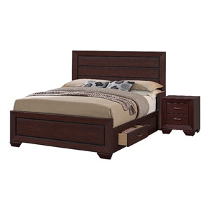 King Bedroom Set- Storage Design- Brown- 2 Piece Set with Nightstand