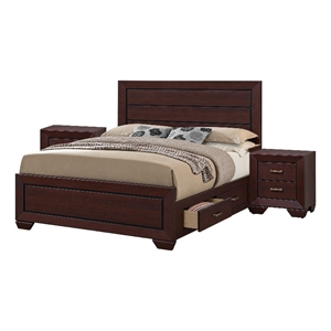 Queen Bedroom Set- Brown- 3 Piece Set with 2 Nightstands
