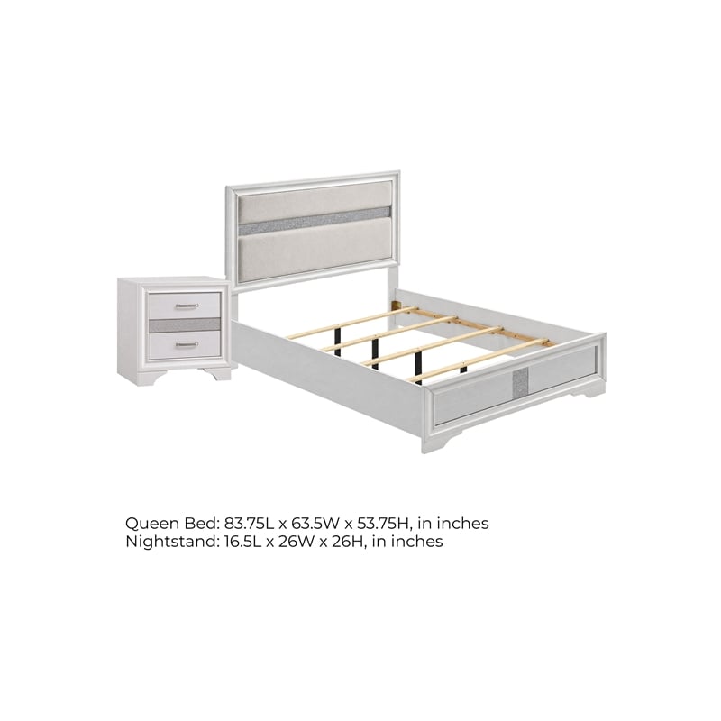 Queen Bedroom Set- White- 2 Piece Set with Nightstand