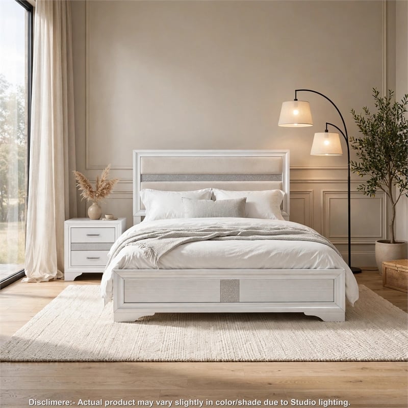 Queen Bedroom Set- White- 2 Piece Set with Nightstand