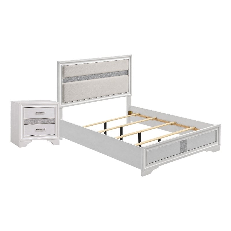 Queen Bedroom Set- White- 2 Piece Set with Nightstand
