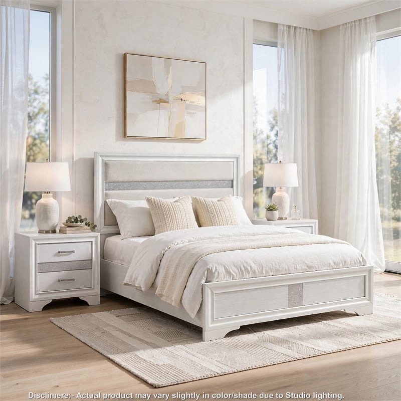 Queen Bedroom Set- White- 3 Piece Set with 2 Nightstands