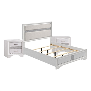 Queen Bedroom Set- White- 3 Piece Set with 2 Nightstands