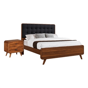 Queen Bedroom Set- Brown and Gray- 2 Piece Set with Nightstand