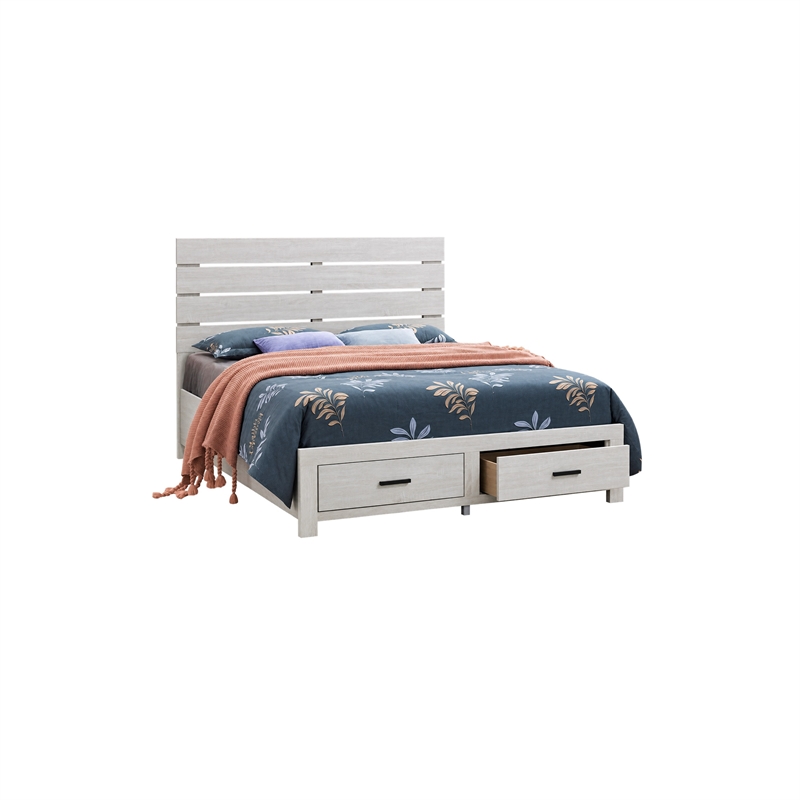 Queen Bedroom Set- Storage Design- White- 3 Piece Set with 2 Nightstands