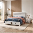 Queen Bedroom Set- Storage Design- White- 3 Piece Set with 2 Nightstands