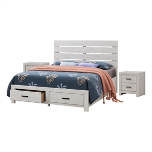 Queen Bedroom Set- Storage Design- White- 3 Piece Set with 2 Nightstands
