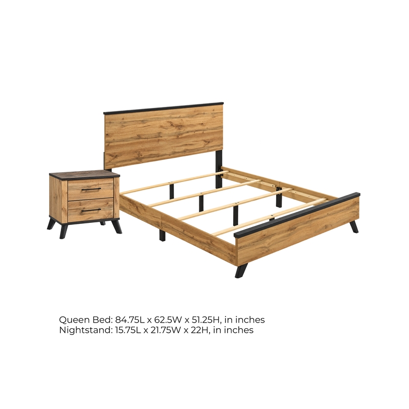 Queen Bedroom Set- Black- Dark Brown- 2 Piece Set with Nightstand