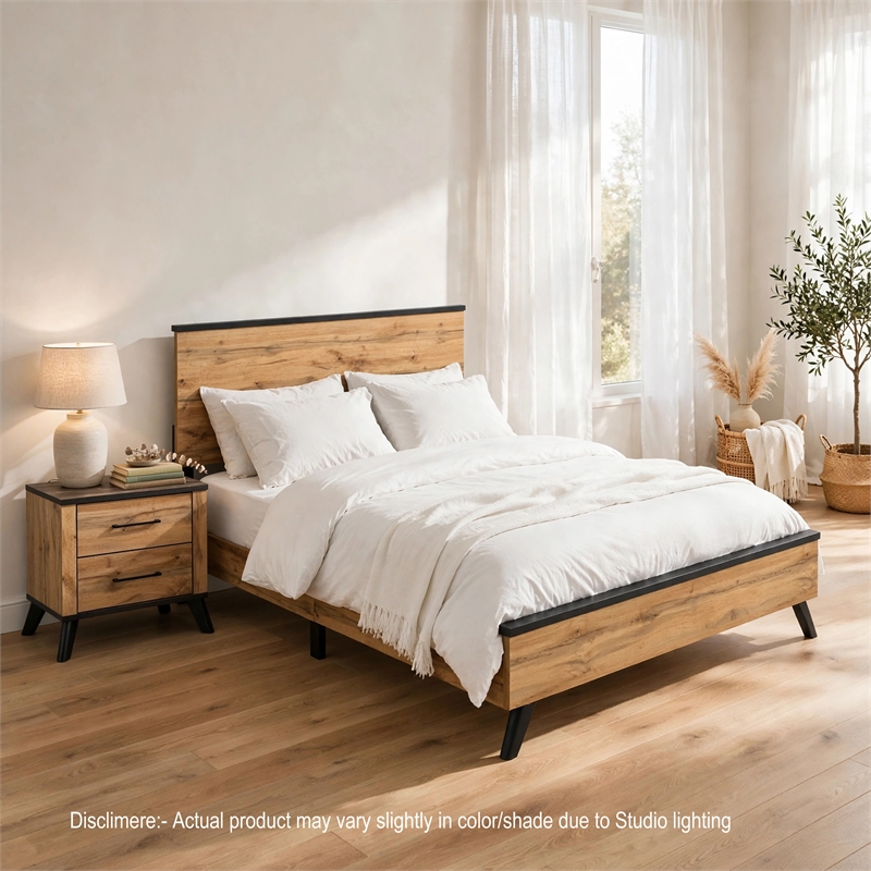 Queen Bedroom Set- Black- Dark Brown- 2 Piece Set with Nightstand